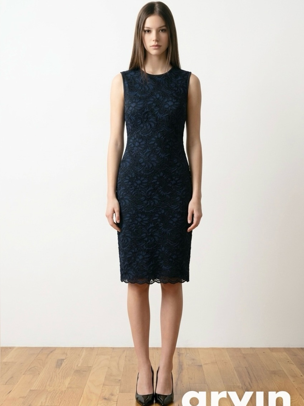 $650 Judith & Charles Floral Laced Embroidered Midi Sheath Dress Size 6